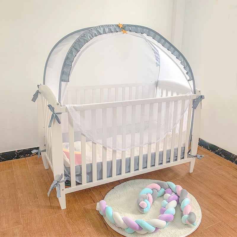PandaEar Pop Up Crib Tent to Keep Baby from Climbing Out, Breathable Crib Net Mesh Canopy, Babies Crib Cover with Zipper, Easy Installation (Grey) - Image 2